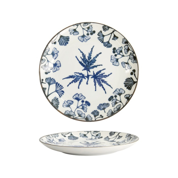 Tokyo Design Studio Teller Flora Japonica Maple Blau/Weiß, Porzellan, Ø 20,6 × 2,2 cm