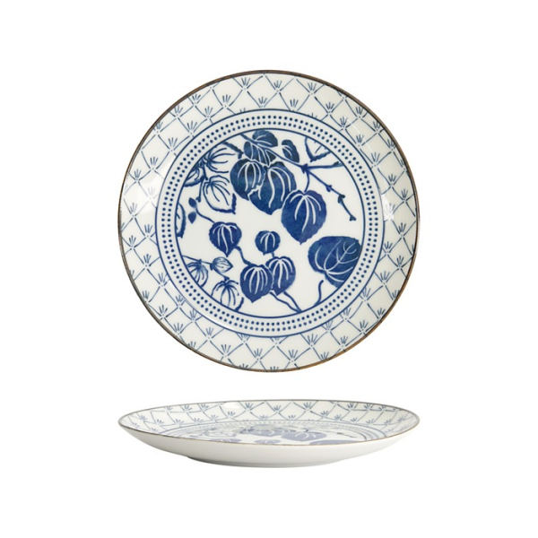 Tokyo Design Studio Teller Flora Japonica Ivy Blau/Weiß, Porzellan, Ø 20,6 × 2,2 cm