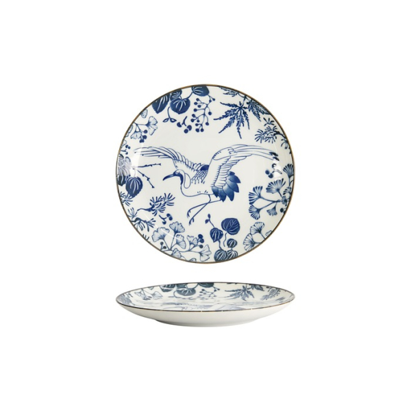 Tokyo Design Studio Plate Flora Japonica Crane Blue/White, Porcelain, Ø 16 × 2 cm