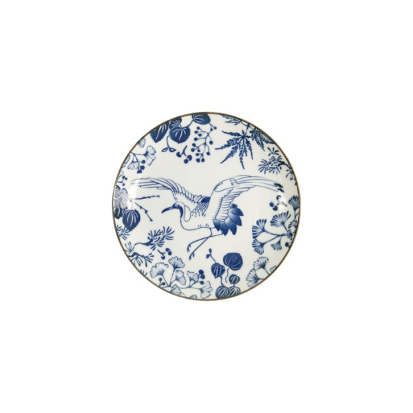 Plate Flora Japonica Crane Blue/White, Porcelain, Ø 16 × 2 cm, Item No. 16849