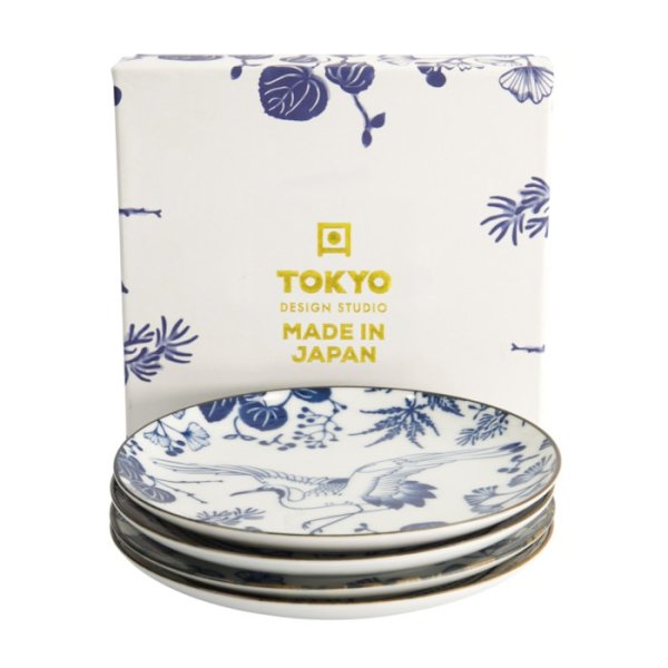 Tokyo Design Studio Teller-Set Flora Japonica Blau/Weiß in Geschenkbox, 4-tlg., Porzellan, Ø 16 × 2 cm