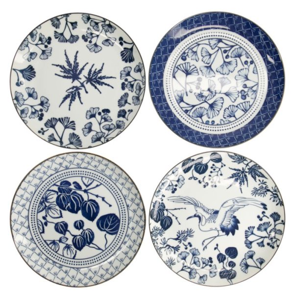 Teller-Set Flora Japonica Blau/Weiß in Geschenkbox, 4-tlg., Porzellan, Ø 25,7 × 3 cm, Art.-Nr. 16853