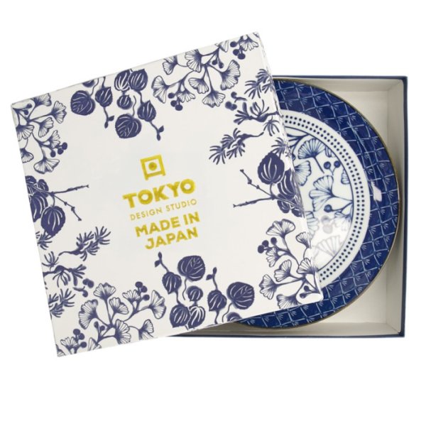 Teller-Set Flora Japonica Blau/Weiß in Geschenkbox, 4-tlg., Porzellan, Ø 25,7 × 3 cm, Art.-Nr. 16853