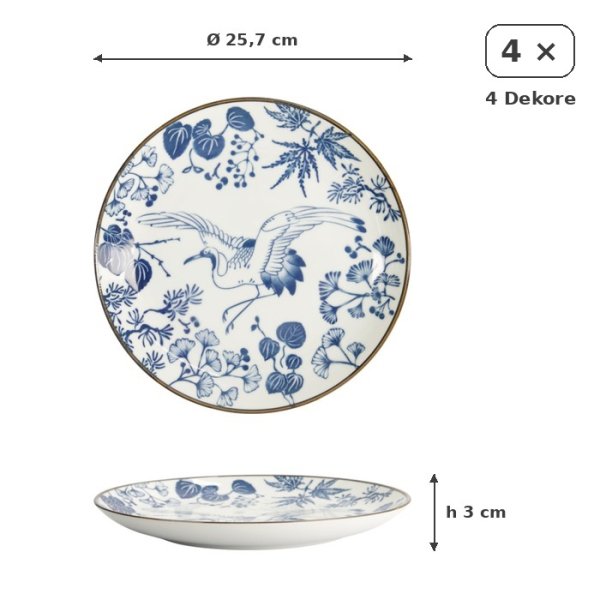 Teller-Set Flora Japonica Blau/Weiß in Geschenkbox, 4-tlg., Porzellan, Ø 25,7 × 3 cm, Art.-Nr. 16853