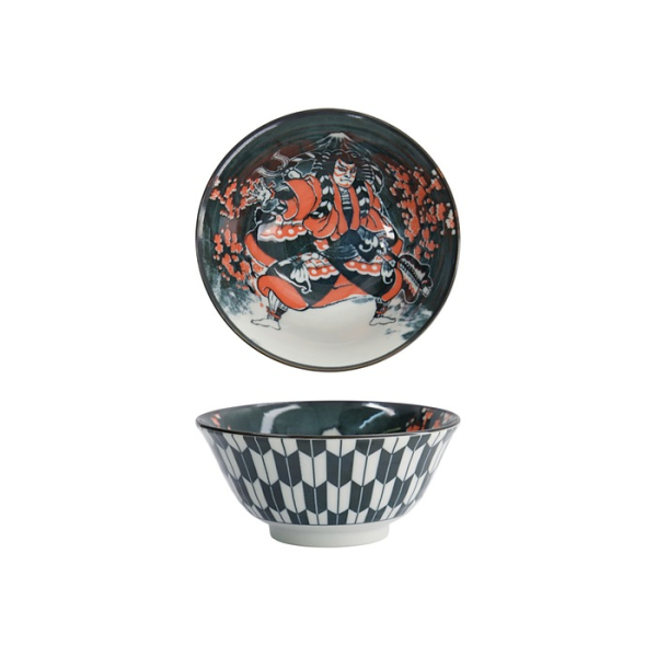 Tokyo Design Studio Reisschale Asakusa Kabuki Weiß/Rot/Schwarz, Porzellan, Ø 14,8 × 7 cm, 550 ml