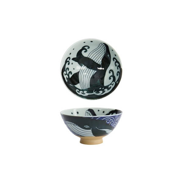 Tokyo Design Studio Bowl Kawaii Ohira Whale Blue/White, Porcelain, Ø 12.5 × 6.5 cm, 300 ml