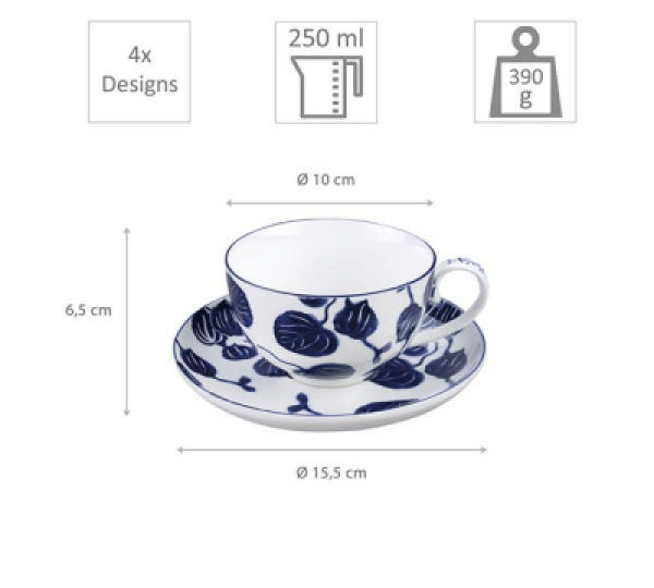 TDS, Cup Set with saucers, 8-piece set, Flora Japonica, 250 ml, Item No. 16980