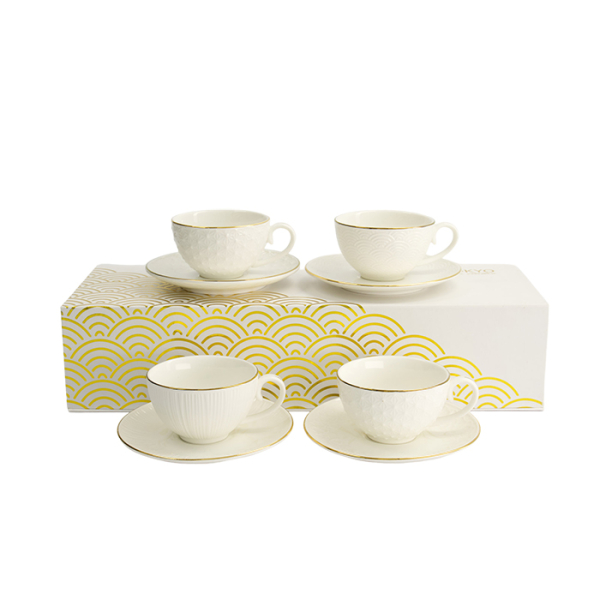TDS, Mugs Set with saucers, 4-piece set, Nippon White, 100 ml, Item No. 16982