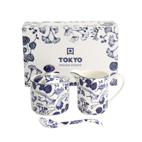 TDS, Milchkännchen & Zuckerdose mit Löffel Flora Japonica Blau/Weiß, Porzellan, 150 ml, Art.-Nr. 17454
