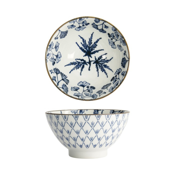 Tokyo Design Studio Rice Bowl Flora Japonica Maple Blue/White, Porcelain, Ø 17.8 × 9 cm, 950 ml