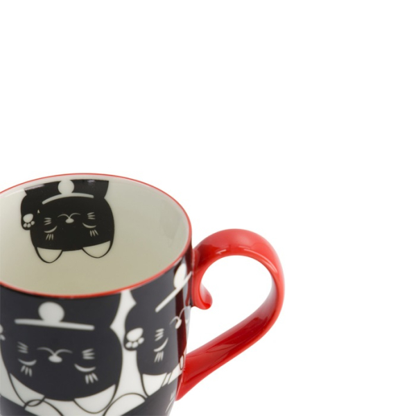Tasse Kawaii Lucky Cat Schwarz in Geschenkbox, Porzellan, Ø 8,5 × 10,2 cm, 380 ml, Art.-Nr. 17616