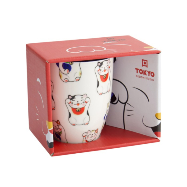Tokyo Design Studio Tasse Kawaii Lucky Cat Classic Weiß in Geschenkbox, Porzellan, Ø 8,5 × 10,2 cm, 380 ml