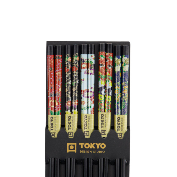 TDS, 5 Paar Essstäbchen, Black Flower A3, Kitchenware, 22 cm, Art.-Nr. 17915