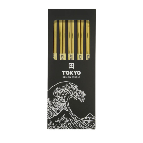 TDS, Chopstick Set, Stainless Steel Gold, 5 pair, 22,5 cm, Item No. 17930