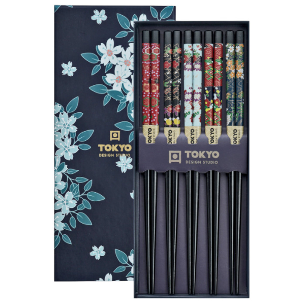 Cherry Blossom Blue 5 Paar Essstäbchen bei g-HoReCa