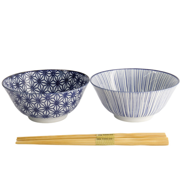 TDS, Tayo Bowl with Chopsticks, 2-piece set, Giftset, Nippon Blue, Ø 15.2 x 6.7 cm 500 ml, Item No. 17951