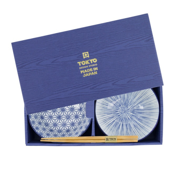 Tayo-Schalen-Geschenkset mit Essstäbchen Nippon Blue (Blau/Weiß), Porzellan, Ø 15,2 × 6,7 cm, 500 ml, Art.-Nr. 17951