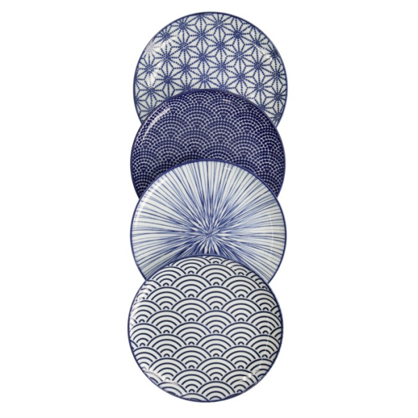 Tokyo Design Studio Plate Set Nippon Blue Blue/White, 4 pcs., Porcelain, Ø 16 × 2 cm