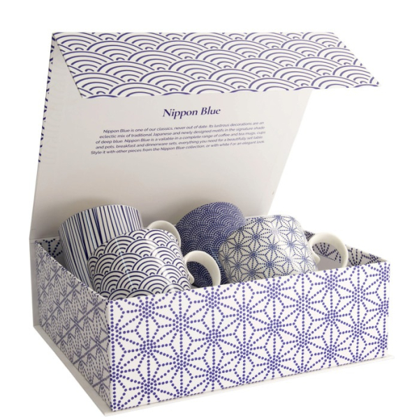 Tassen-Set Nippon Blue Blau/Weiß in Geschenkbox, 4-tlg., Porzellan, Ø 8,5 × 10,2 cm, 380 ml, Art.-Nr. 17989