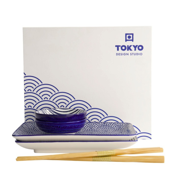 Tokyo Design Studio Sushi Set Nippon Blue Lines-Dots White, 6 pcs., Porcelain