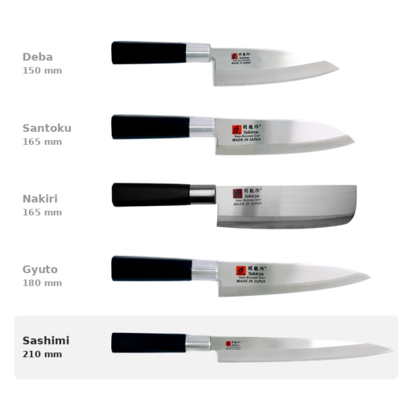 Sashimi Knife (Fillet Knife) Sekiryu, Stainless Knife Steel, blade 21 cm, black ABS plastic handle, Item No. 18290