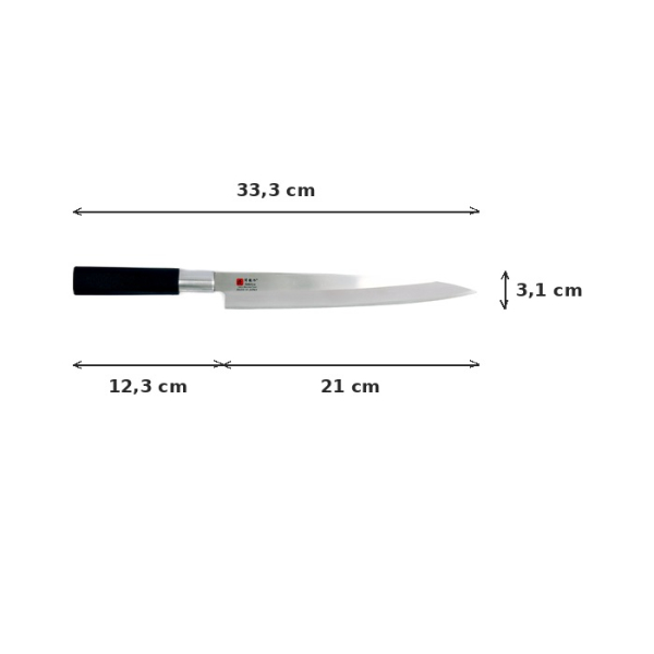 Sashimi Knife (Fillet Knife) Sekiryu, Stainless Knife Steel, blade 21 cm, black ABS plastic handle, Item No. 18290