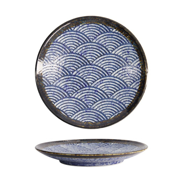 Tokyo Design Studio Teller Aisai Seigaiha Blau, Steinzeug, Ø 22,7 × 3,1 cm