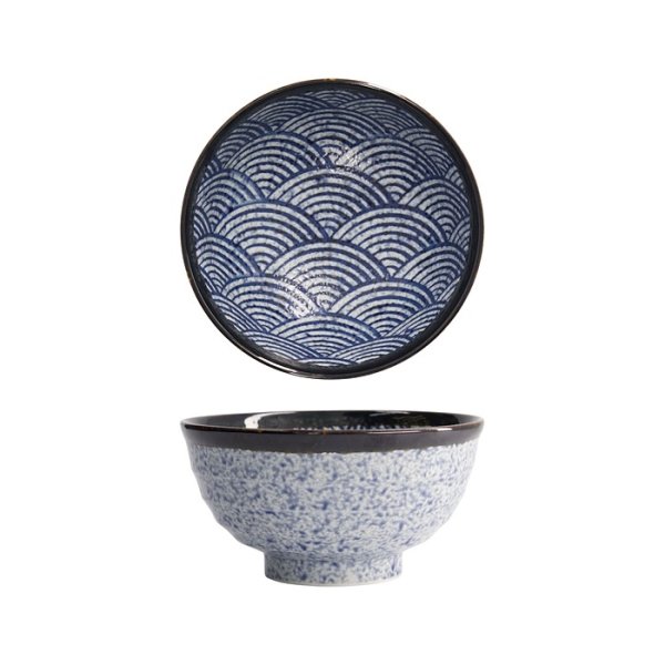 Tokyo Design Studio Rice Bowl Aisai Seigaiha Blue, Stoneware, Ø 16.8 × 8.8 cm, 900 ml