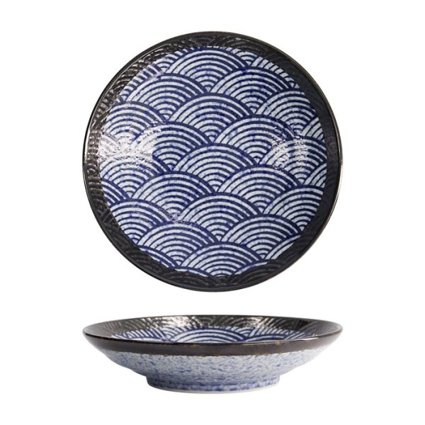 Tokyo Design Studio Bowl Aisai Seigaiha Blue, Stoneware, Ø 22.5 × 5 cm, 600 ml