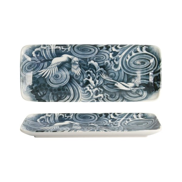 Tokyo Design Studio Serving Platter Japonism Crane Grey/White, Porcelain, 28.5 × 14 × 2.5 cm