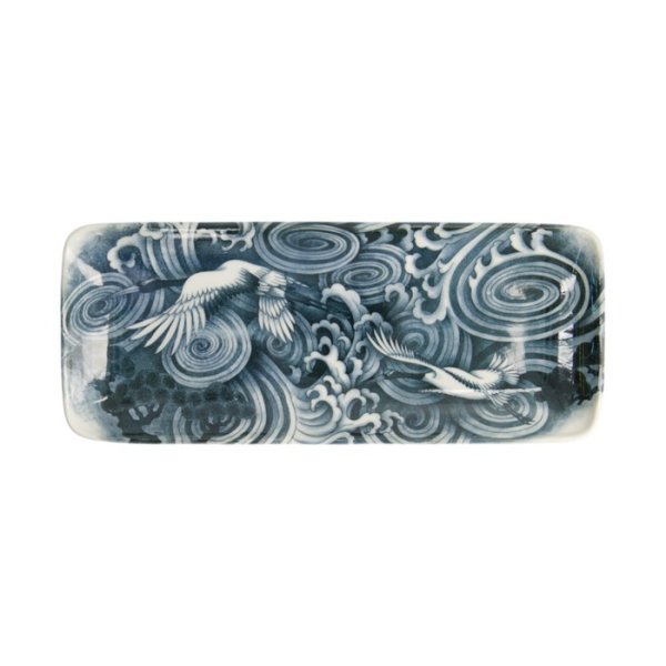 Serving Platter Japonism Crane Grey/White, Porcelain, 28.5 × 14 × 2.5 cm, Item No. 18747
