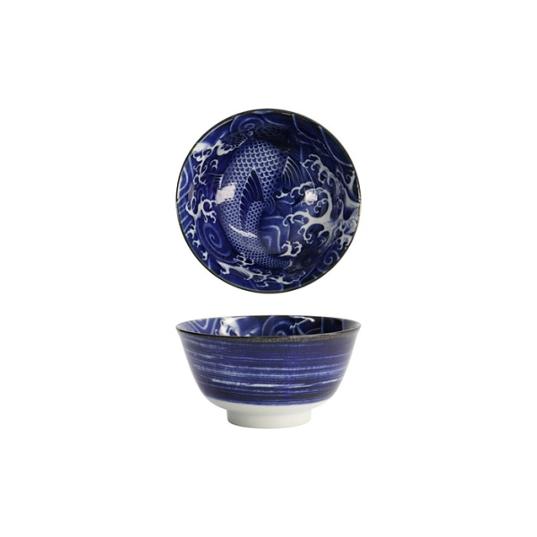 Tokyo Design Studio Bowl Japonism Carp Blue, Porcelain, Ø 12.7 × 6.8 cm, 350 ml