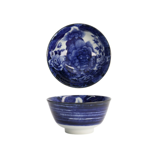 Tokyo Design Studio Rice Bowl Japonism Lion Blue, Porcelain, Ø 15 × 7 cm, 500 ml