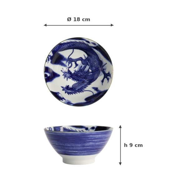 Rice Bowl Japonism Dragon Blue, Porcelain, Ø 18 × 9 cm, 1 l, Item No. 18762