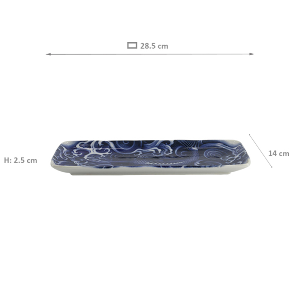 TDS, Plate, Japonism, Blue, 28.5 x 14 x 2.5 cm, Carp - Item No: 18767