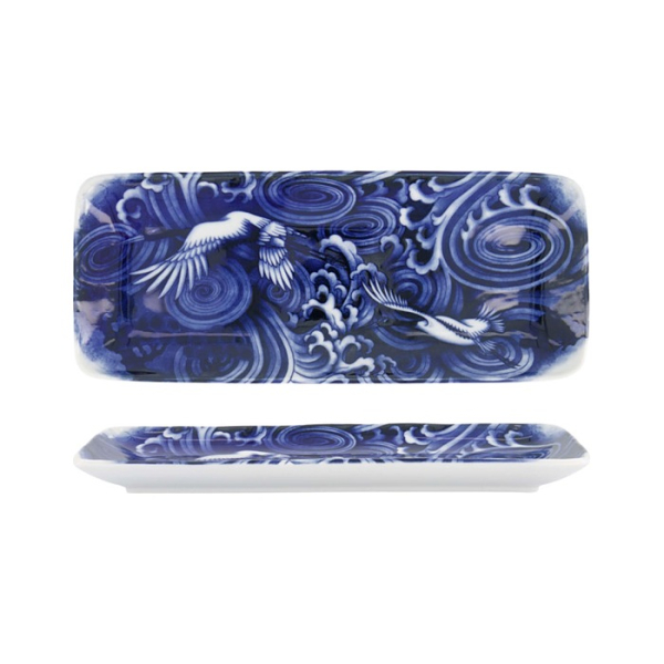 Tokyo Design Studio Serving Platter Japonism Crane Blue/White, Porcelain, 28.5 × 14 × 2.5 cm