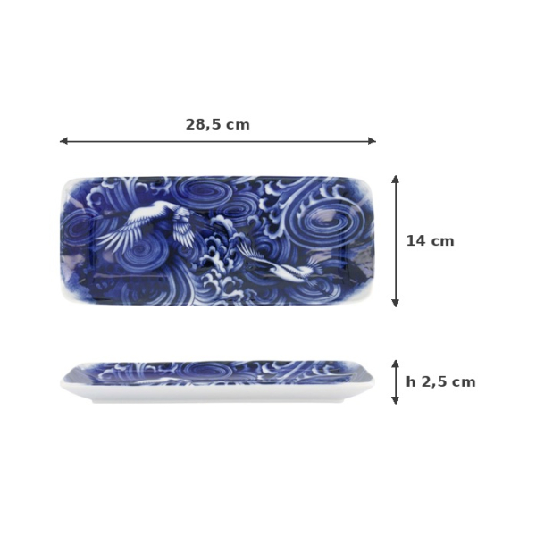 Serving Platter Japonism Crane Blue/White, Porcelain, 28.5 × 14 × 2.5 cm, Item No. 18768