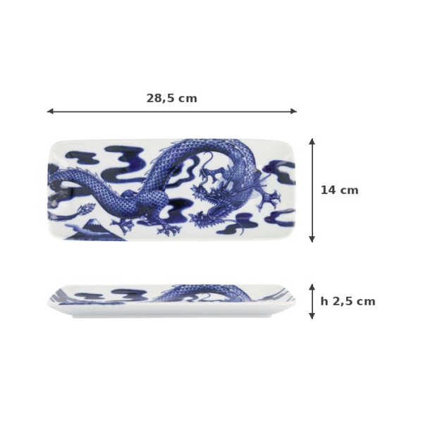 Serving Platter Japonism Dragon Blue/White, Porcelain, 28.5 × 14 × 2.5 cm, Item No. 18769