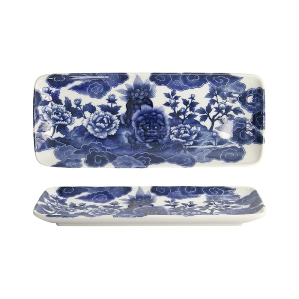 Tokyo Design Studio Serving Platter Japonism Lion Blue/White, Porcelain, 28.5 × 14 × 2.5 cm