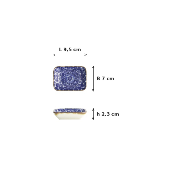 Rechteckige Saucenschale Ohuke Dahlia Blau/Weiß, Porzellan, 9,5 × 7 × 2,3 cm, Art.-Nr. 18883