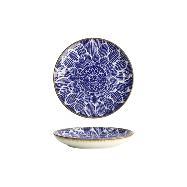 Tokyo Design Studio Teller Ohuke Dahlia Blau/Weiß, Porzellan, Ø 15,8 × 2,6 cm