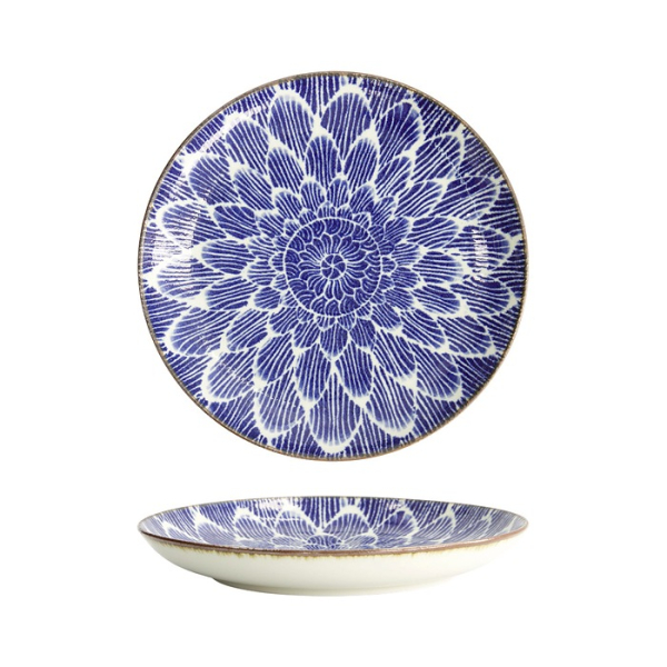 Tokyo Design Studio Teller Ohuke Dahlia Blau/Weiß, Porzellan, Ø 21,5 × 3 cm