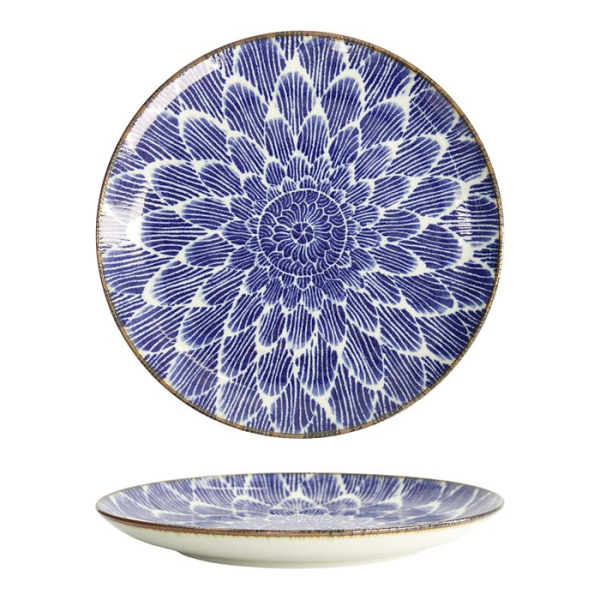 Tokyo Design Studio Teller Ohuke Dahlia Blau/Weiß, Porzellan, Ø 25 × 3 cm
