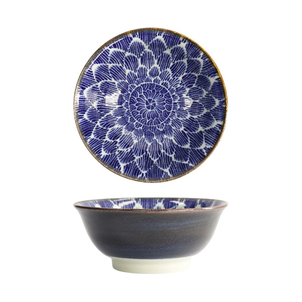 Tokyo Design Studio Reisschale Ohuke Dahlia Blau/Weiß, Porzellan, Ø 18,8 × 7,8 cm