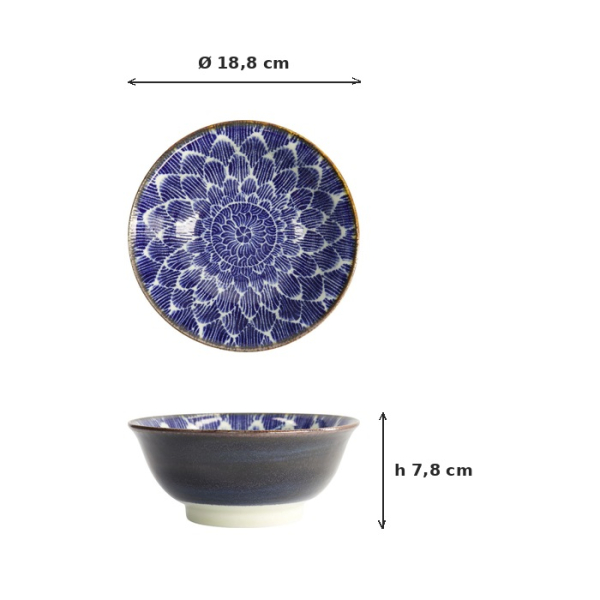 Reisschale Ohuke Dahlia Blau/Weiß, Porzellan, Ø 18,8 × 7,8 cm, Art.-Nr. 18897