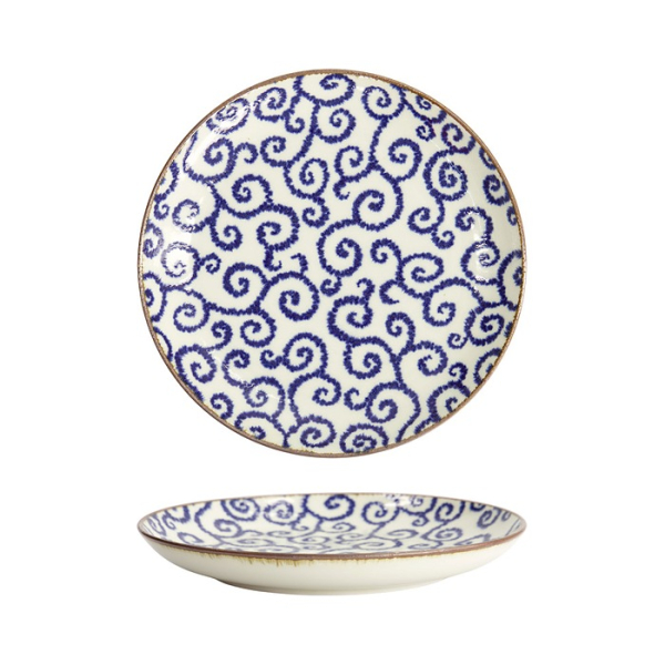 Tokyo Design Studio Teller Ten Karakusa Blau/Weiß, Porzellan, Ø 21,5 × 3 cm