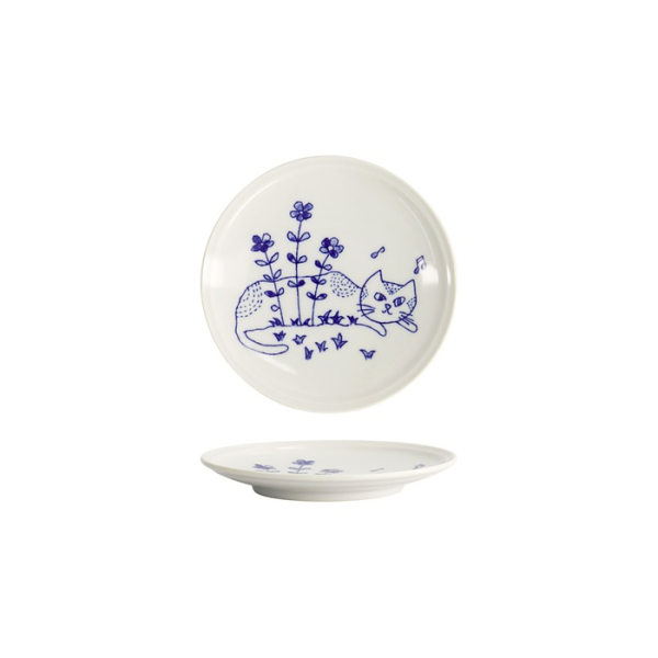 Tokyo Design Studio Teller Neko Maruke Blau/Weiß, Porzellan, Ø 14,3 × 1,8 cm