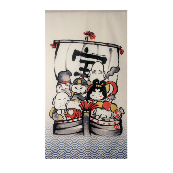 Seven Lucky Gods Takarabune Brush Noren (Vorhang für Türen) bei g-HoReCa