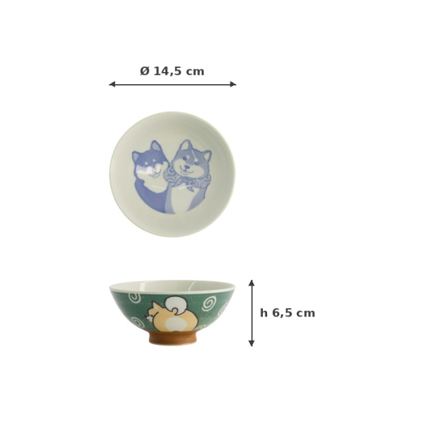 Rice Bowl, Kawaii Shiba-Dog, Green, Ø 14.5 x 6.5 cm 500ml - Item No: 20988
