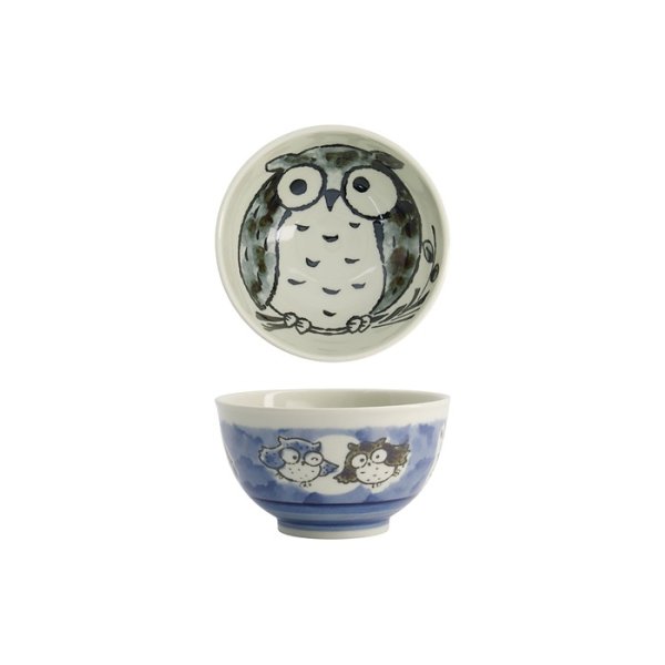 Tokyo Design Studio Rice Bowl Kawaii Owl Blue, Porcelain, Ø 13 × 8 cm, 400 ml